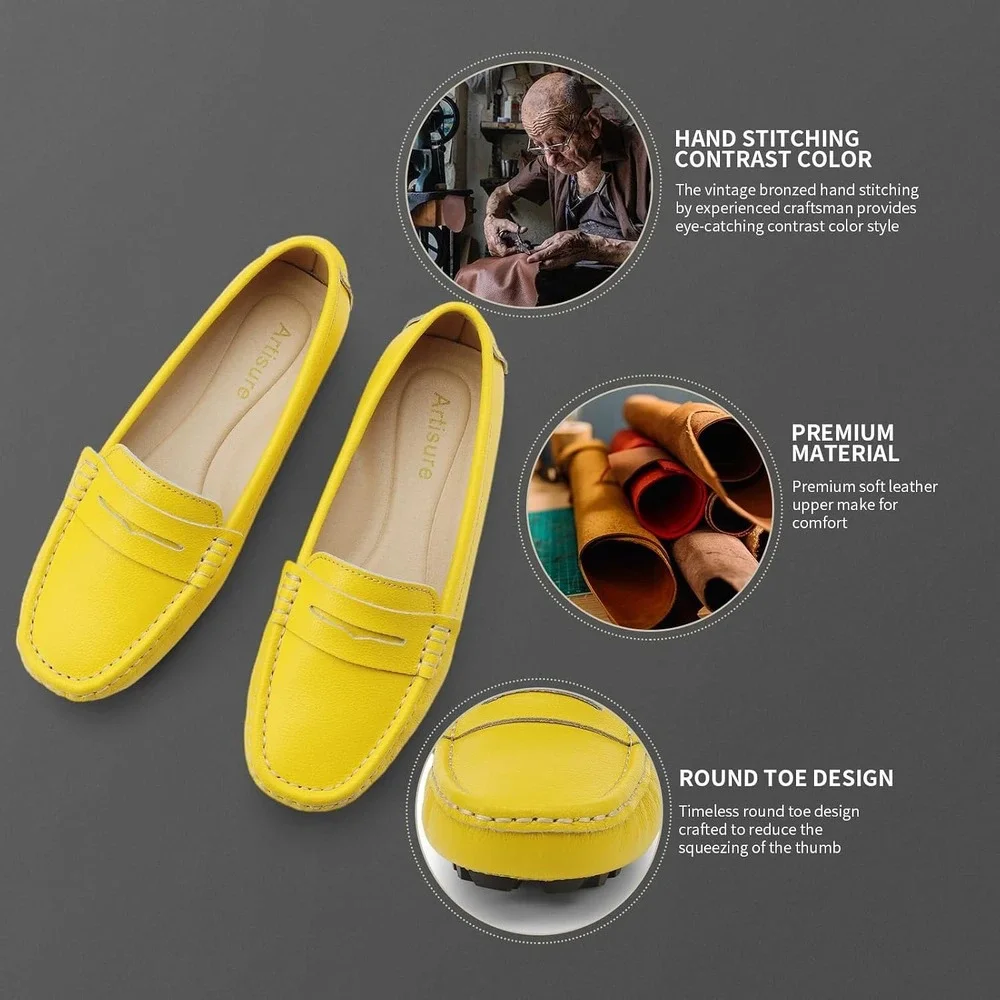 Artisure Leather Driving Penny Loafers Yellow Sz 8 Moccasins Casual Slip-On New